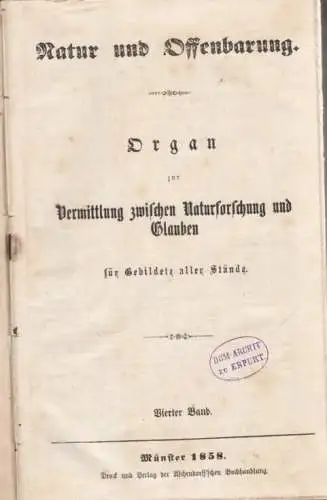 Buch: Natur und Offenbarung - Vierter Band. 1858, gebraucht, gut