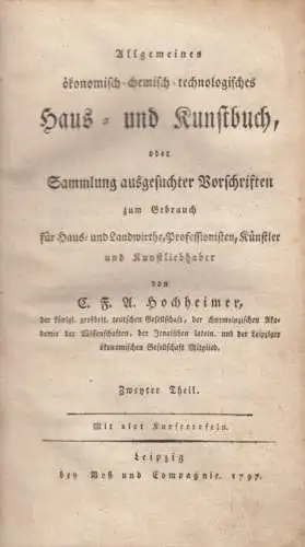 Buch: ... ökonomisch-chemisch-technologisches Haus- und Kunstbuch. Hochheimer