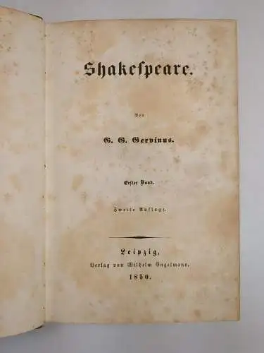 Buch: Shakespeare, Gervinus, G. G., 1850, Wilhelm Engelmann, noch guter Zustand