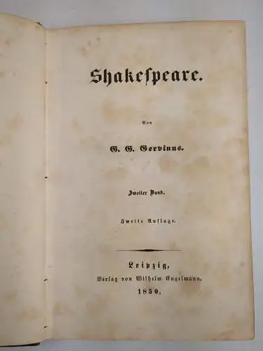 Buch: Shakespeare, Gervinus, G. G., 1850, Wilhelm Engelmann, noch guter Zustand