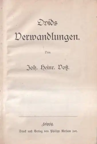 Buch: Ovids Verwandlungen von Joh. Heinr. Voß, Reclam Verlag, gebraucht, gut