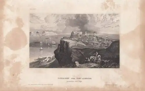 Lissabon vom Fort Almeida jenseits des Tajo. aus Meyers Universum, Stahlstich