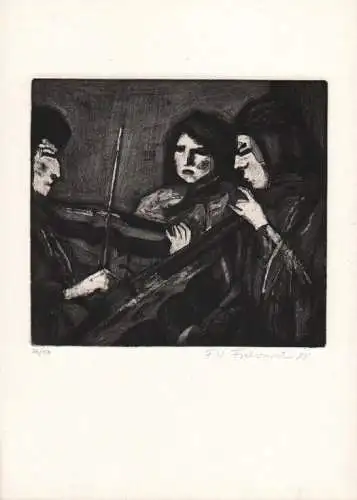 Aquatinta: Musikanten Trio, Fretwurst, Friedrich Wilhelm. Kunstgrafik, 1989