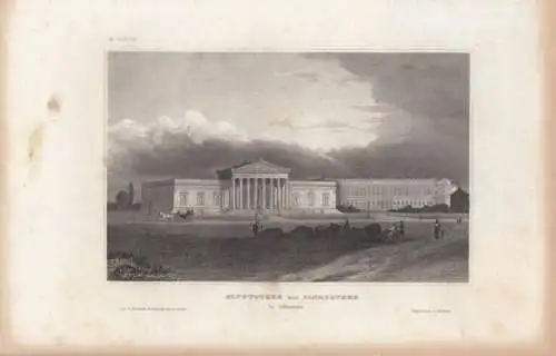 Glyptothek und Pinacothek in München. aus Meyers Universum, Stahlstich. 1850