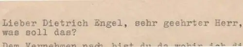 Maschinengeschriebener Brief von Uwe Johnson an Herrn Dietrich Engel, Johnson