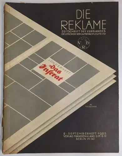 Die Reklame 2. Septemberheft 1925, Zeitschrift d. Verbandes dt. Reklamefachleute