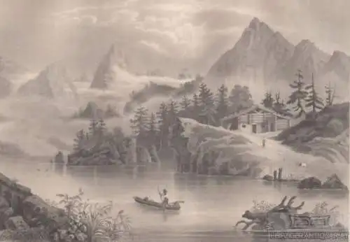 Der Hundskogel am Hintersee. aus Meyers Universum, Stahlstich. Kunstgrafik, 1850