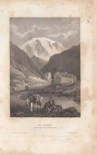 Das Hospiz auf dem grossen St. Bernhardt. aus Meyers Universum, Stahlstich. 1850