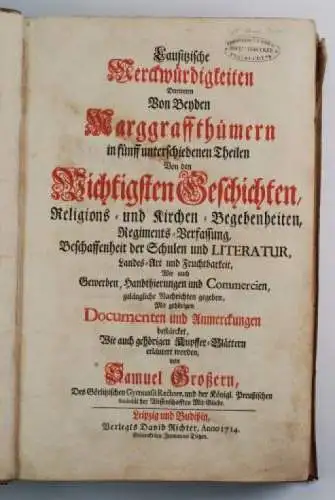 Buch: Lausitzische Merckwürdigkeiten, Grosser, Samuel. 1714, gebraucht, gut