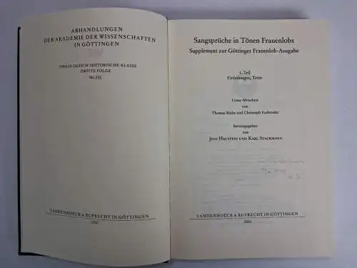 Buch: Sangsprüche in Tönen Frauenlobs 1+2, Vandenhoeck & Ruprecht, 2000, 2 Bände