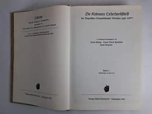 Buch: Die Kolmarer Liederhandschrift, Faksimile, 2 Bände, Alfred Kümmerle, 1976