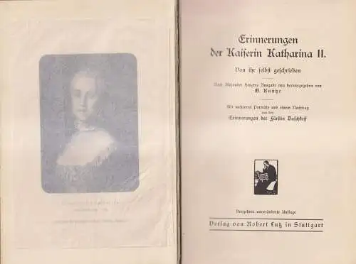 Buch: Erinnerungen der Kaiserin Katherina II, G. Kuntze, ca. 1915, Robert Lutz