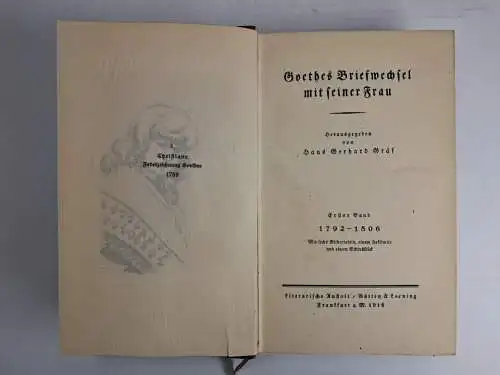 Buch: Goethes Briefwechsel mit seiner Frau, 2 Bände, Rütten & Loening, 1916