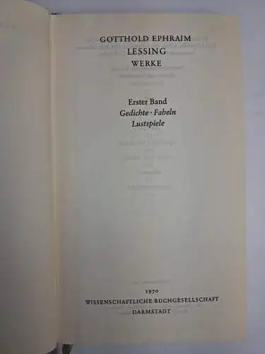 Buch: Gotthold Ephraim Lessing - Werke 1-8, 1970, WBG, 8 Bände, gebraucht, gut