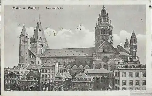 AK Mainz am Rhein. Dom und Markt. ca. 1913, Postkarte. Ca. 1913, gebraucht, gut