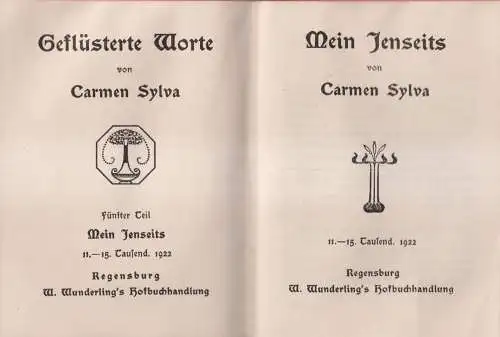 Buch: Geflüsterte Worte 4+5 - Frageland, Jenseits, Carmen Sylva, 1922, 2 in 1