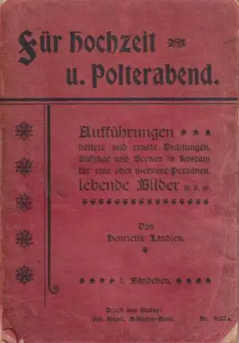 Buch: Für Hochzeit und Polterabend. Henriette Laudien, Verlag Jul. Bagel