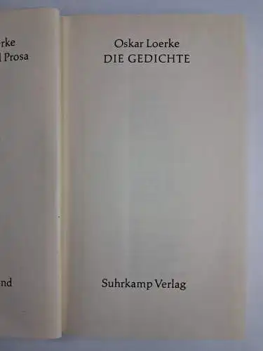 Buch: Gedichte und Prosa, Oskar Loerke, 2 Bände, 1958, Suhrkamp Verlag