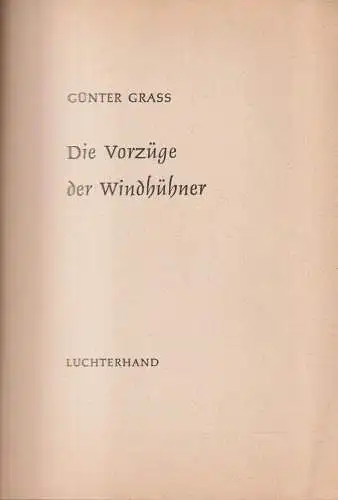 Buch: Die Vorzüge der Windhühner, Günter Grass, 1956, Luchterhand, Erstausgabe