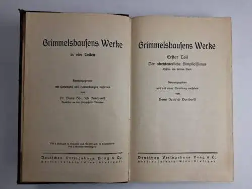 Buch: Grimmelshausens Werke in vier Teilen, 3 Bände, Bong & Co., gebraucht, gut