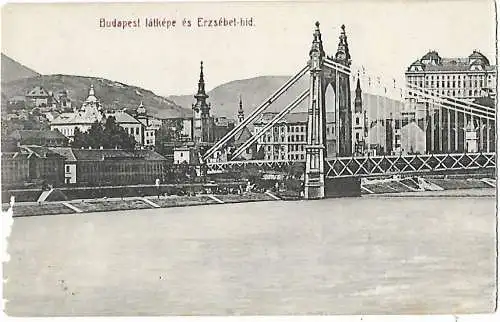 AK Budapest latkepe es Erzsebel-hid. ca. 1913, Postkarte. Ca. 1913