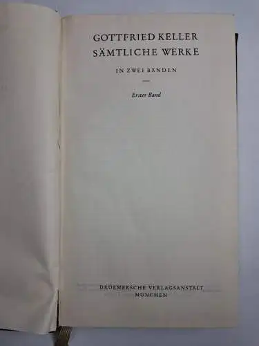 Buch: Gottfried Keller - Sämtliche Werke in zwei Bänden, 1954, Knaur, 2 Bände