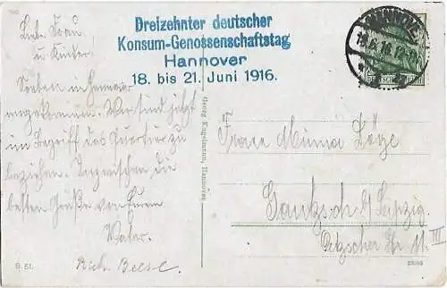 AK Hannover. Leinepartie u. Beguinenturm. ca. 1916, Postkarte. Ca. 1916