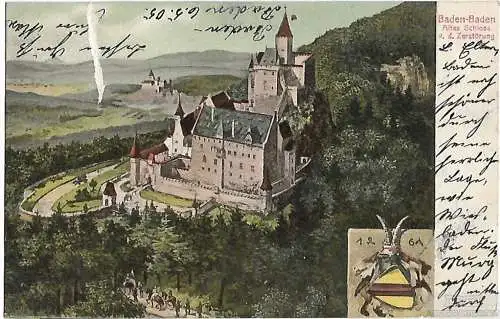 AK Baden-Baden. Altes Schloss v.d. Zerstörung. ca. 1905, Postkarte. Serien-Nr