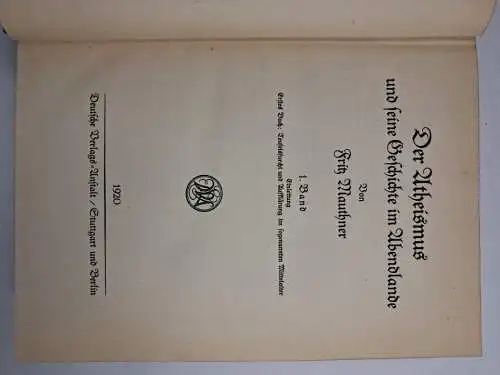 Buch: Der Atheismus und seine Geschichte im Abendlande 1-4, Fritz Mauthner, 1920