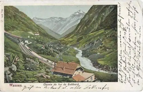 AK Wassen. Chemin de fer du Gotthard. ca. 1907, Postkarte. Ca. 1907