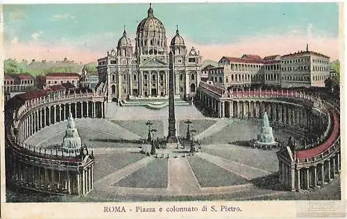 AK Roma. Piazza e colonnato di S. Pietro. ca. 1908, Postkarte. Ca. 1908