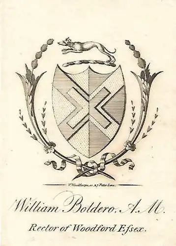 Original Kupferstich-Wappen: Heraldik - William Boldero. A. M., gebraucht, gut