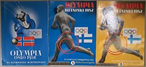 3 Hefte Olympia 1952: VI. Winterspiele Oslo; XV. Sommerspiele Helsinki 1+2