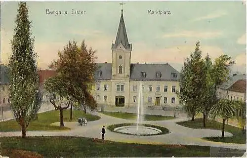 AK Berga a. Elster. Marktplatz. ca. 1913, Postkarte. Serien-Nr, ca. 1913