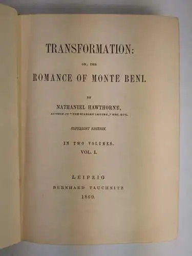 Buch: Transformation Or, The Romance of Monte Beni. Nathaniel Hawthorne, 1860