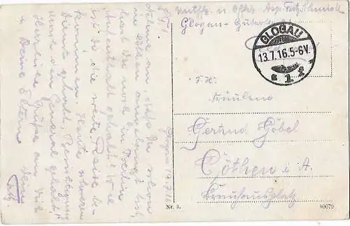 AK Glogau. Anlagen am König-Friedrich-Platz. ca. 1916, Postkarte. Serien-Nr