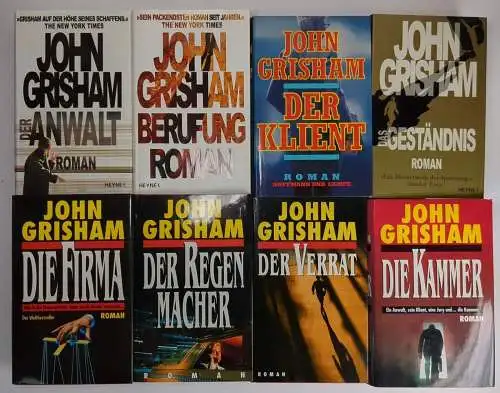 8 Bücher John Grisham: Klient, Geständnis, Verrat, Regenmacher, Firma, Anwalt...