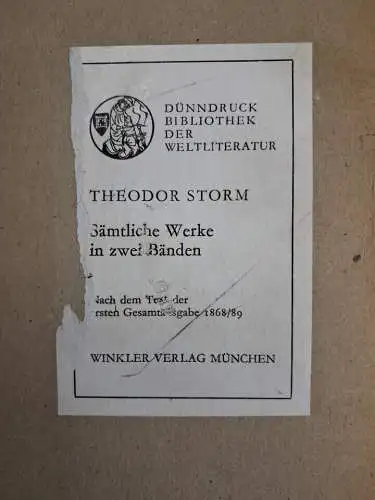 Buch: Theodor Storm -Sämtliche Werke in zwei Bänden, 1977, Winkler Dünndruck