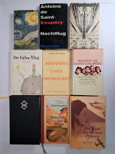 9 Bücher von und über Antoine de Saint-Exupery, Der kleine Prinz, Nachtflug ...