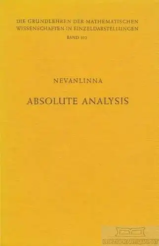 Buch: Absolute Analysis, Nevanlinna, Rolf. 1959, Springer Verlag, gebraucht, gut