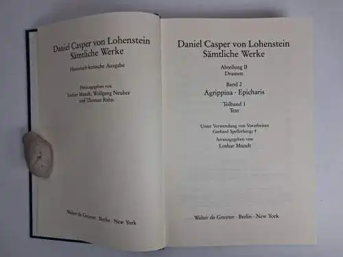 Buch: Agrippina. Epicharis - Text + Kommentar, Lohenstein, de Gruyter, 2 Bände