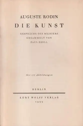 Buch: Die Kunst, Auguste Rodin, Paul Gesell, 1933, Kurt Wolff Verlag