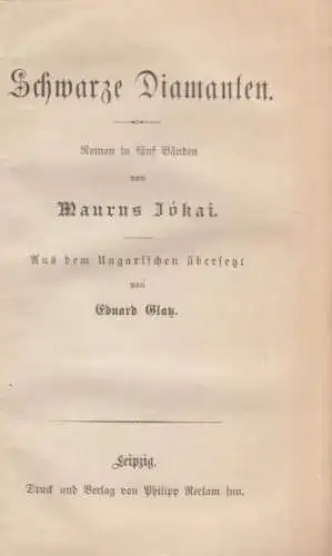 Buch: Schwarze Diamanten, Roman . Jokai, Maurus, Reclam Verlag, gebraucht, gut