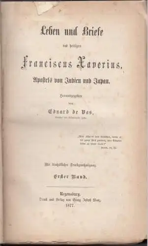 Buch: Leben und Briefe des heiligen Franciscus Xaverius, Apostels von... Vos