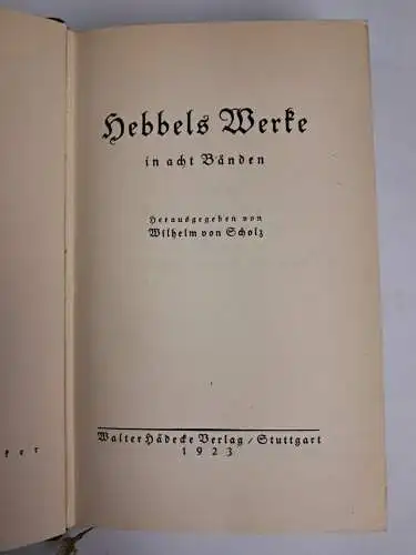 Buch: Hebbels Werke in acht Bänden, Diotima-Klassiker, 1923, Hädecke, 8 Bände