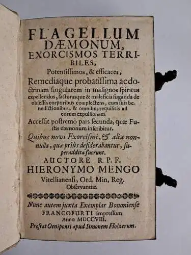 Buch: Flagellum Daemonum, Exorcismos Terribiles, Menghi, Girolamo, 1708, Holzer