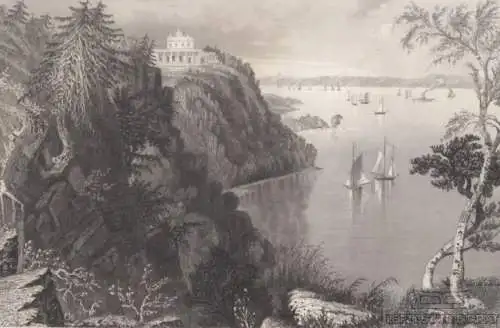 Scenerie am Hudson, Bey Weehawken. aus Meyers Universum, Stahlstich. Kunstgrafik