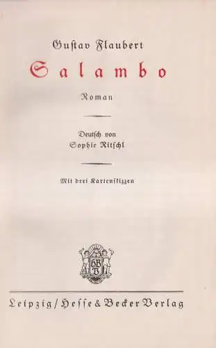 Buch: Salmbo, Roman, Gustav Flaubert, Hesse & Becker Verlag, gebraucht, gut