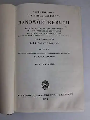 Buch: Ausführliches Lateinisch-Deutsches Handwörterbuch, Georges, 2 Bände, 1913