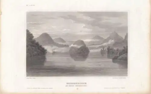 Morgenscene (am Obern Mississippi). aus Meyers Universum, Stahlstich. 1850